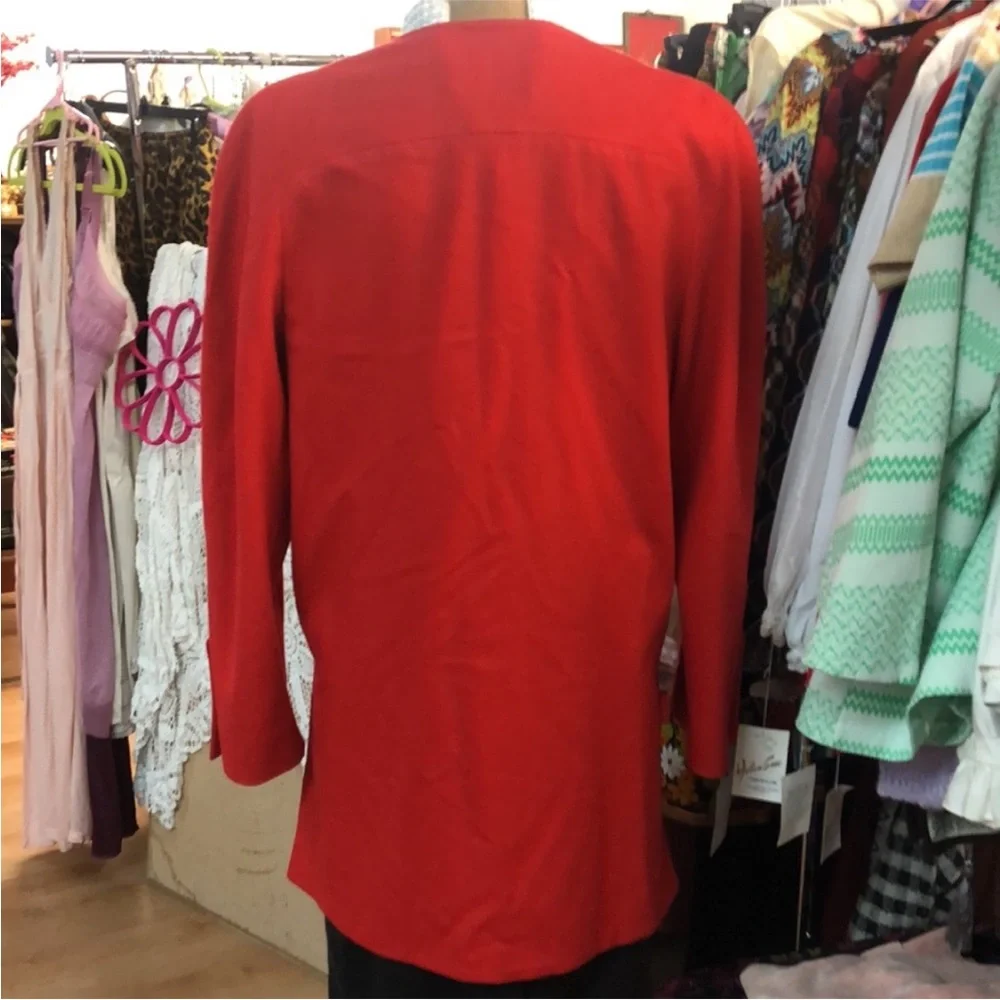 Valentino Red Round-Neck Button-Front Long Jacket - Picture 9 of 10